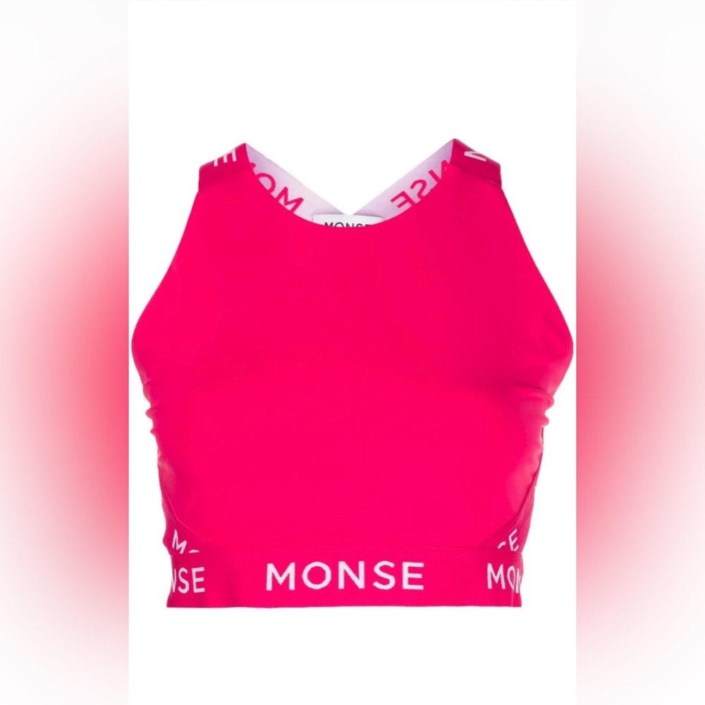 NWT MONSE Logo-print Halterneck Sports Top - Size Small
